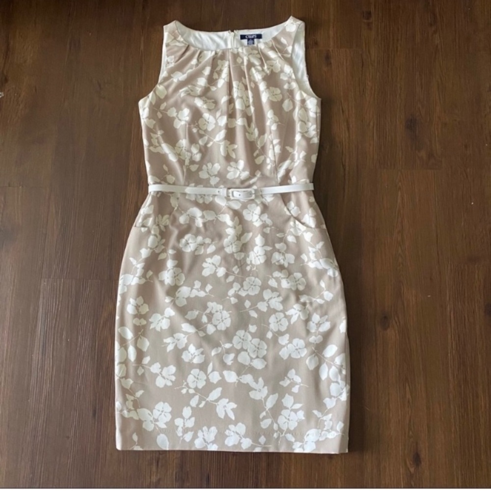 Chaps Sheath Dress with Belt Size 10 Beige